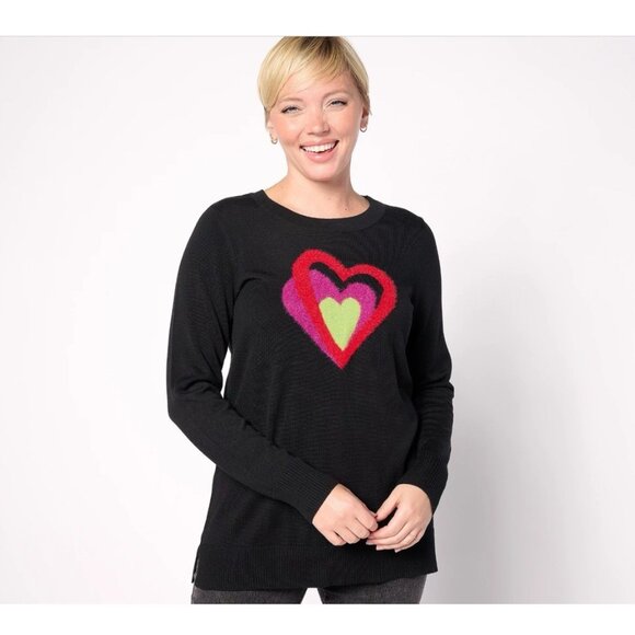 Quacker Factory Hearts A Bursting Intarsia Sweater Size 2X Black A629785 - Picture 1 of 3